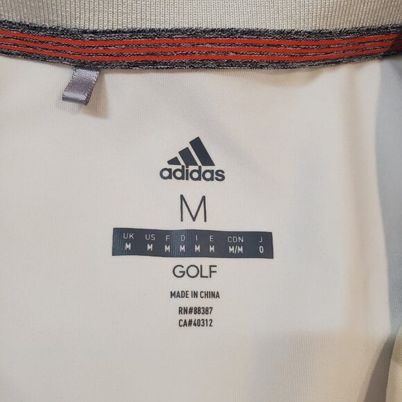 Adidas Golf Polo Shirt Mens Size Medium White Grey Striped Stretch Performance - Picture 10 of 11
